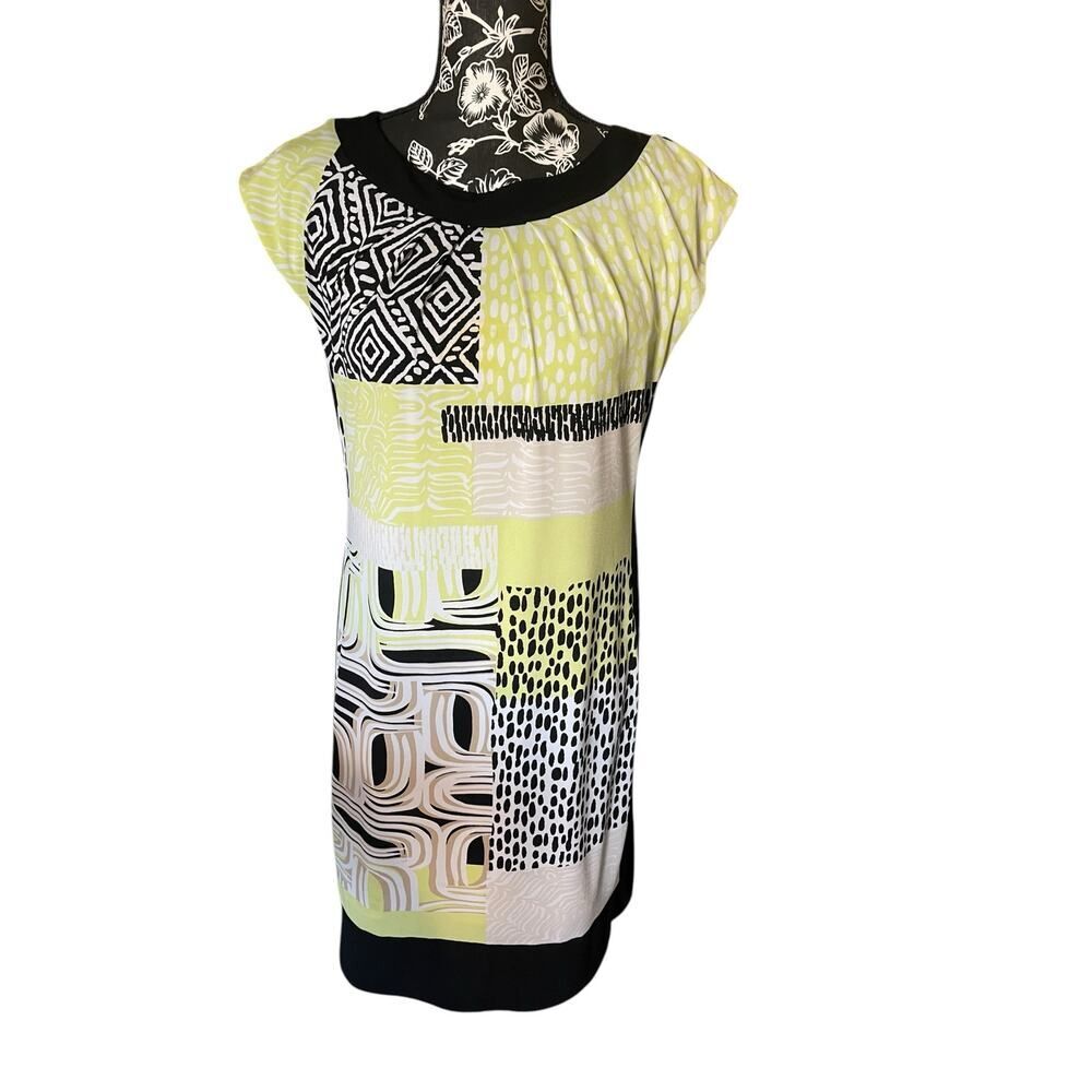 Chico’s Summery Yellow & Black Geometric Pattern Dress Size 1 (8)- Small